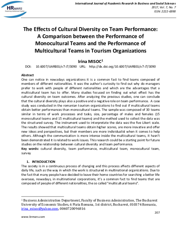 (PDF) The Effects of Cultural Diversity on Team Performance: A ...