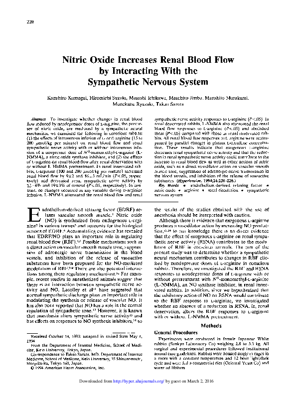 (PDF) Nitric oxide increases renal blood flow by interacting with the ...