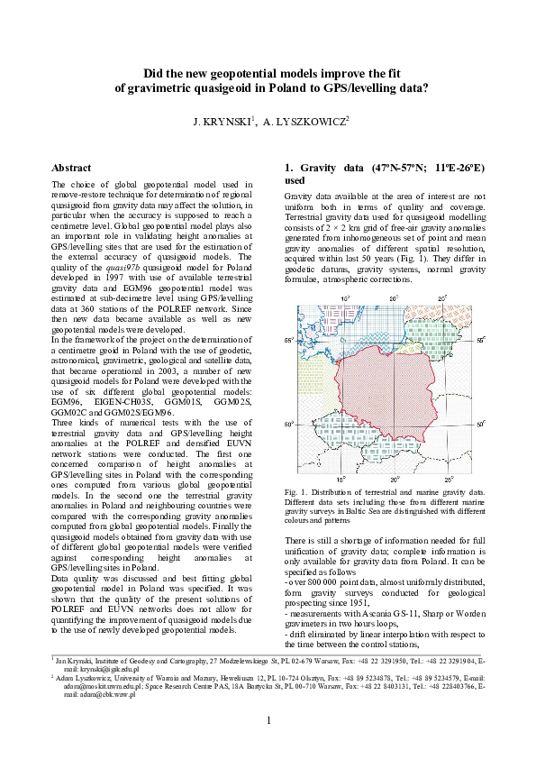 (PDF) Did the new geopotential models improve the fit of gravimetric ...