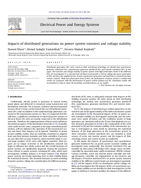 (PDF) Impacts of distributed generations on power system transient and ...