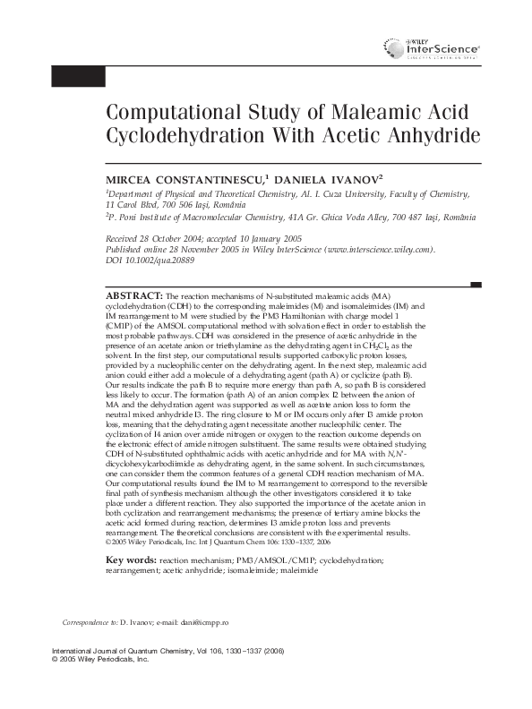 (PDF) Computational study of maleamic acid cyclodehydration with acetic ...