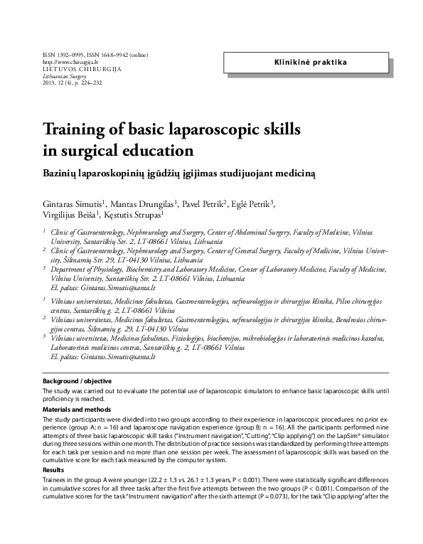 (PDF) Training of basic laparoscopic skills in surgical education