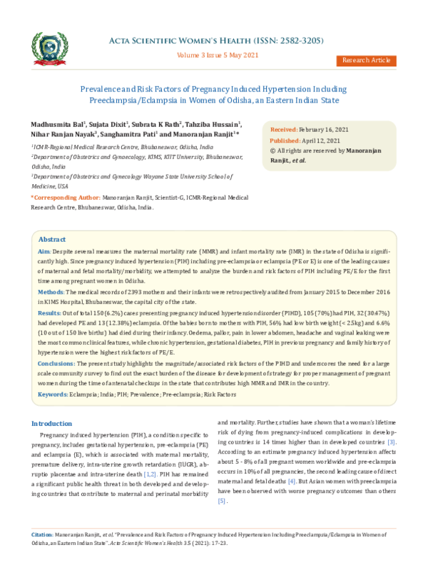 (PDF) Prevalence and Risk Factors of Pregnancy Induced Hypertension ...