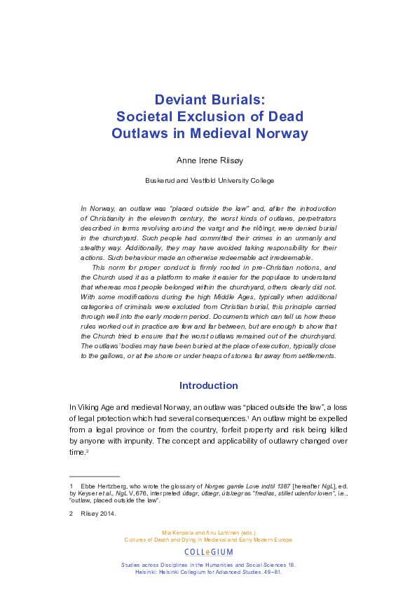(PDF) Deviant Burials: Societal Exclusion of Dead Outlaws in Medieval ...