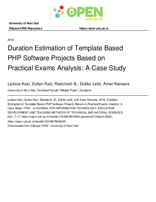 (PDF) Duration Estimation of Template Based PHP Software Projects Based ...