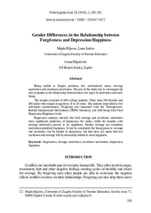 (PDF) Gender Differences in the Relationship between Forgiveness and ...