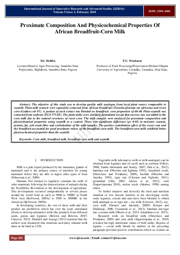 (PDF) Proximate Composition And Physicochemical Properties Of African ...