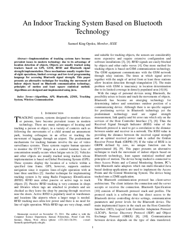 (PDF) An Indoor Tracking System Based on Bluetooth Technology