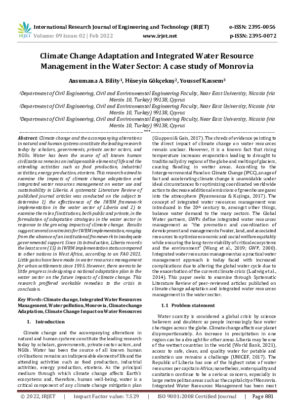 (PDF) Climate Change Adaptation and Integrated Water Resource ...