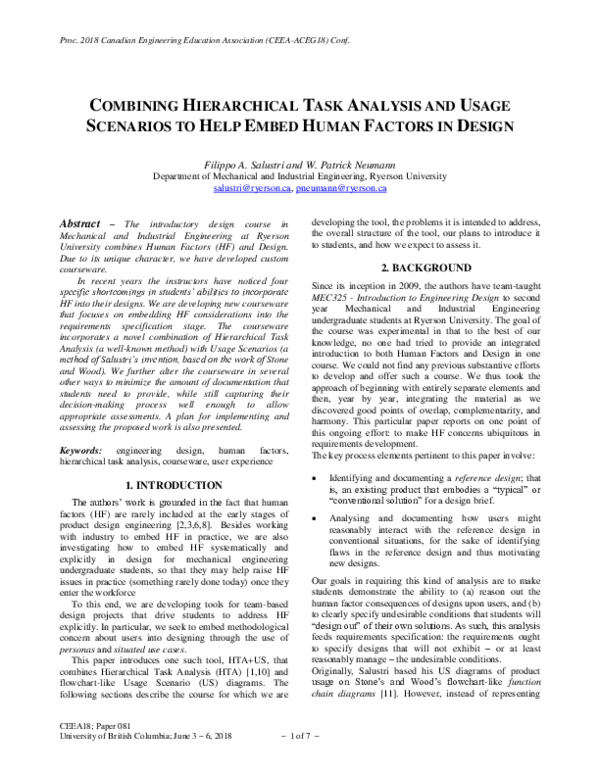 (PDF) Combining Hierarchical Task Analysis and Usage Scenarios to Help ...