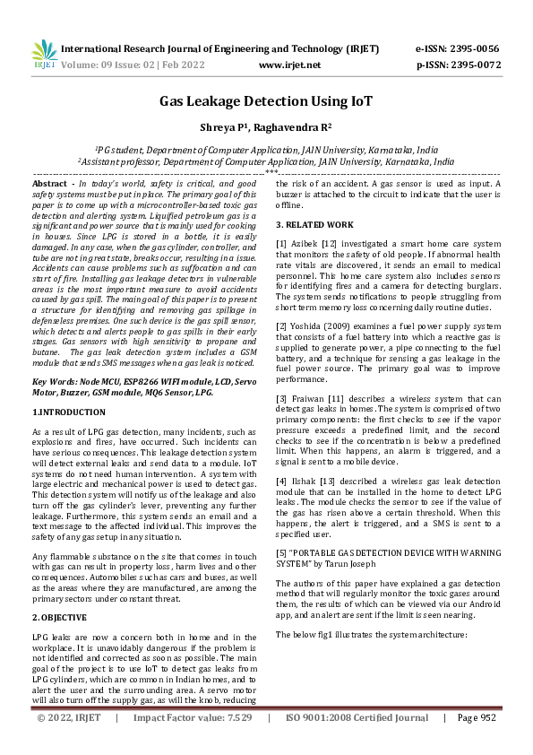 (PDF) Gas Leakage Detection Using IoT IRJET Journal Academia.edu