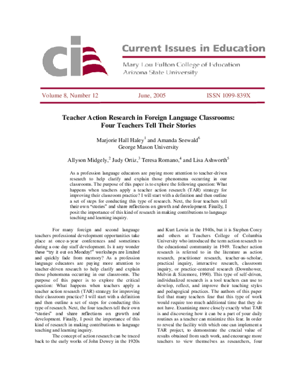 (PDF) Teacher Action Research in Foreign Language Classrooms: Four ...