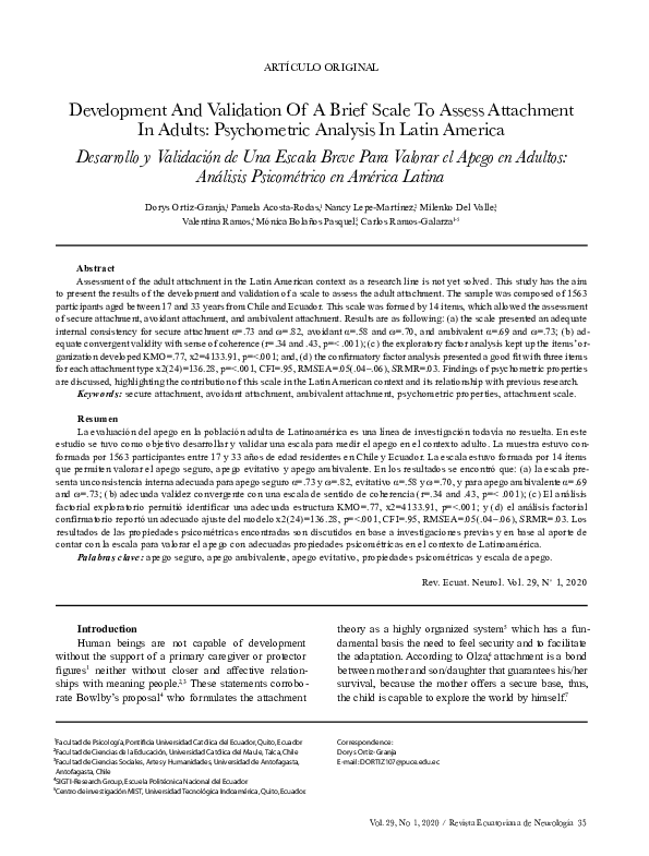 (PDF) Development And Validation Of A Brief Scale To Assess Attachment ...
