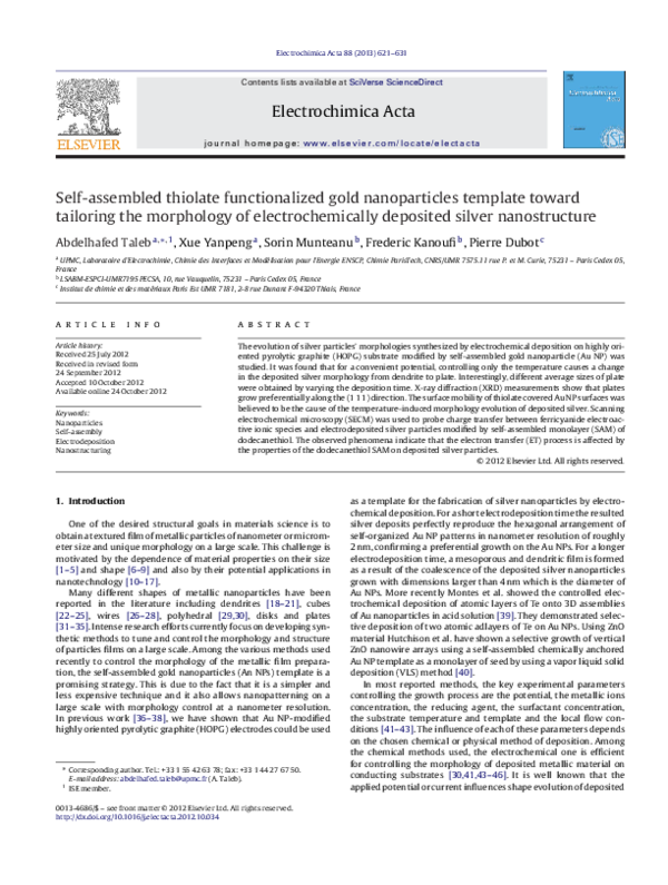 (PDF) Self-assembled thiolate functionalized gold nanoparticles ...