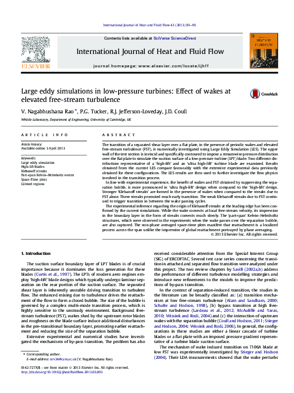 (PDF) Large eddy simulations in low-pressure turbines: Effect of wakes ...