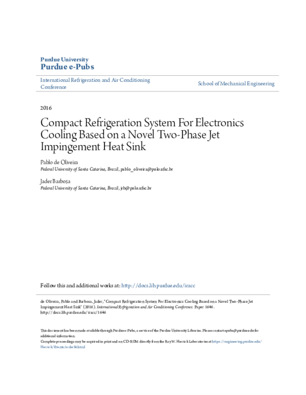 (PDF) Compact Refrigeration System For Electronics Cooling Based on a ...