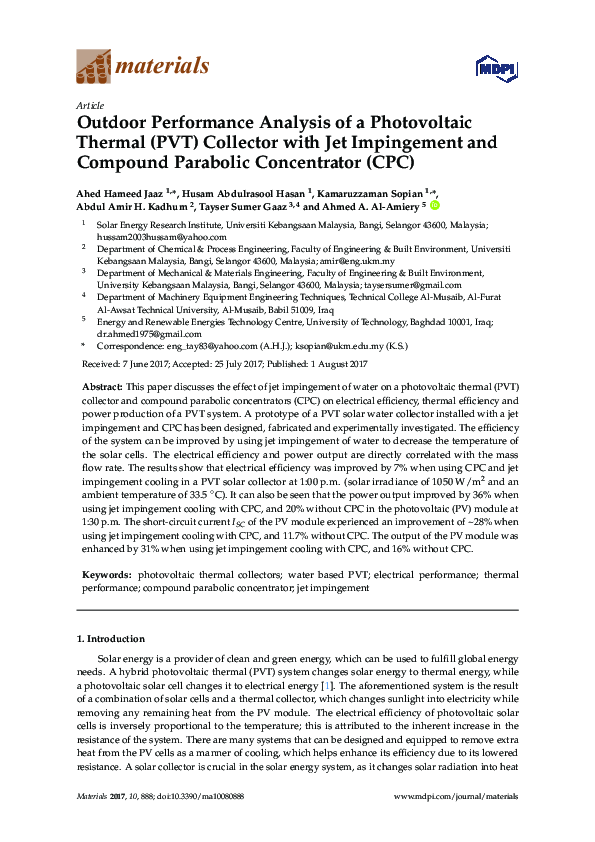 (PDF) Outdoor Performance Analysis of a Photovoltaic Thermal (PVT ...