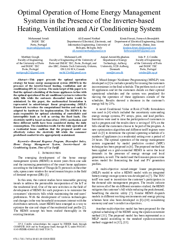 (PDF) Optimal Operation of Home Energy Management Systems in the ...