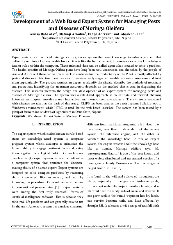 (PDF) Development of a Web Based Expert System for Managing Pests and ...