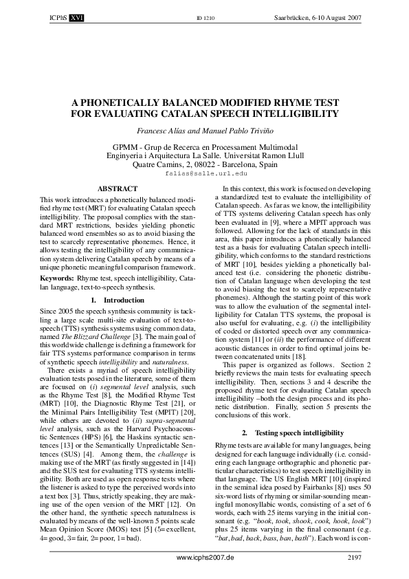 (PDF) A Phonetically Balanced Modified Rhyme Test for Evaluating ...