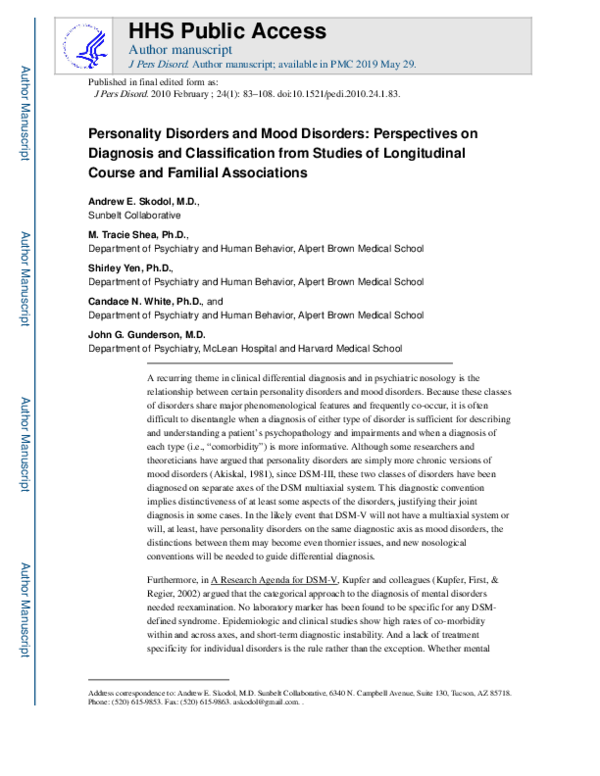 (PDF) Personality Disorders and Mood Disorders: Perspectives on ...