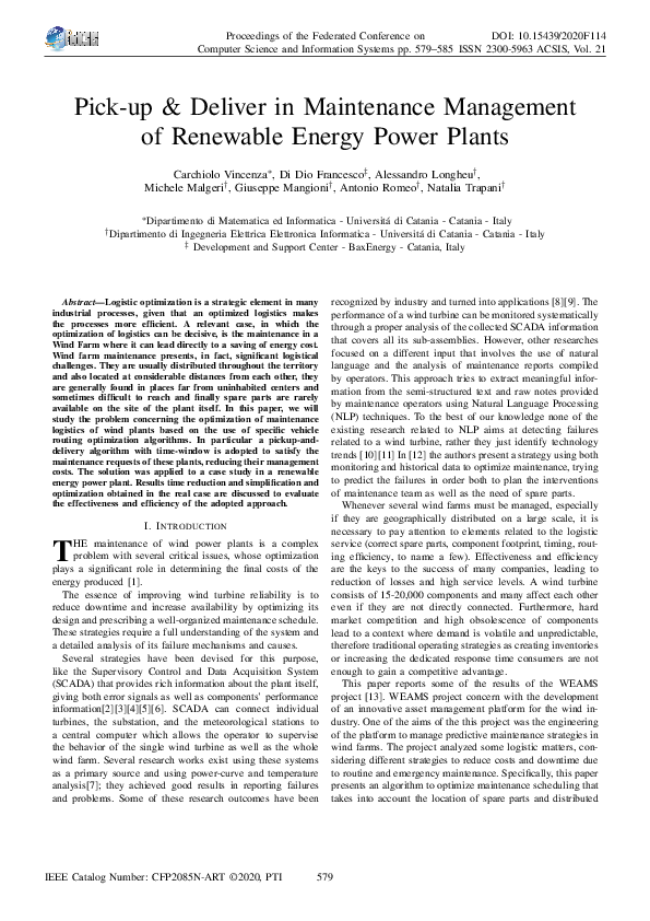 (PDF) Pickup & Deliver in Maintenance Management of Renewable Energy