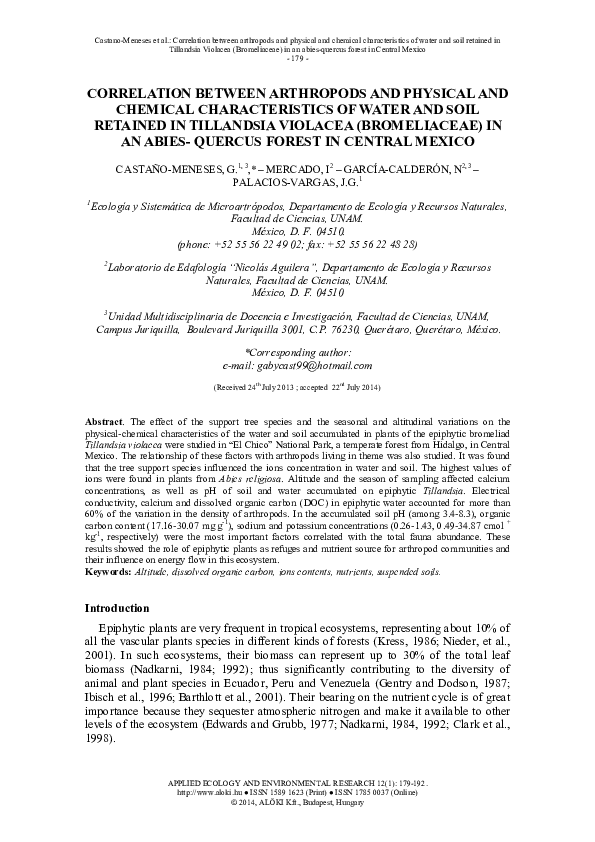 (PDF) Correlation Between Arthropods and Physical and Chemical ...