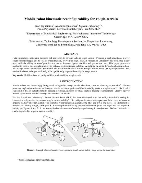 (PDF) Mobile robot kinematic reconfigurability for rough terrain