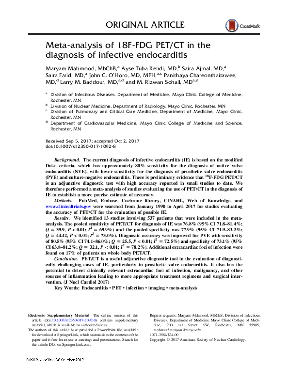 (PDF) Meta-analysis of 18F-FDG PET/CT in the diagnosis of infective ...