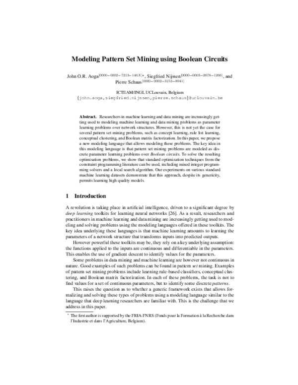 (PDF) Modeling Pattern Set Mining Using Boolean Circuits