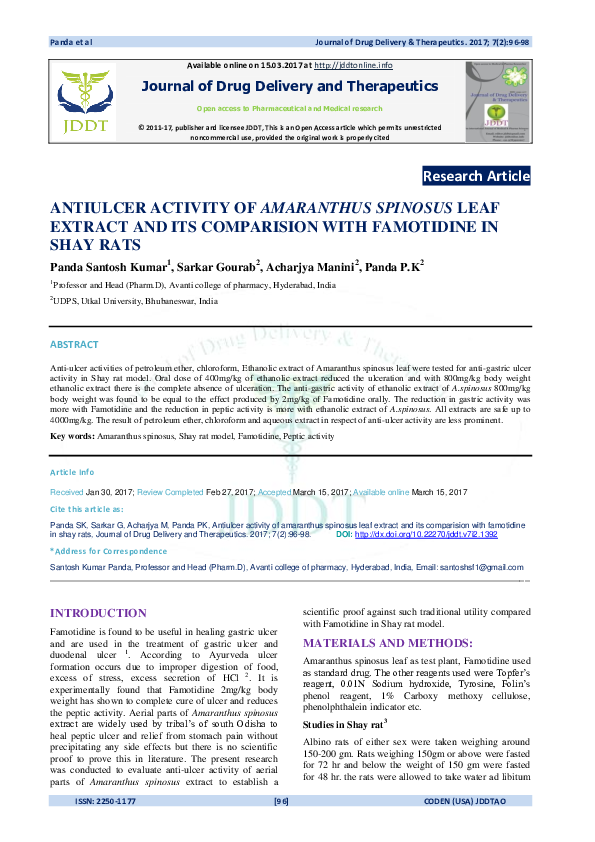 (PDF) Antiulcer Activity of Amaranthus Spinosus Leaf Extract and Its ...
