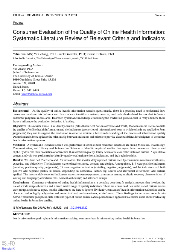 (PDF) Consumer Evaluation of the Quality of Online Health Information ...