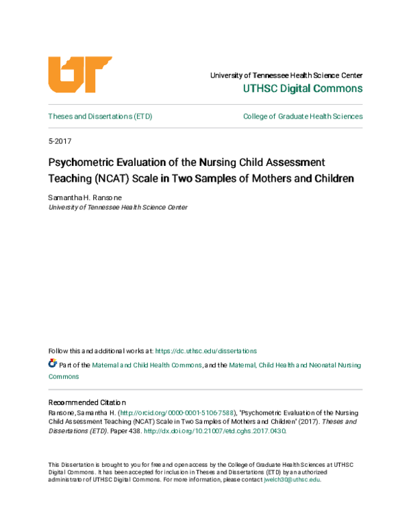 (PDF) Psychometric evaluation of the nursing child assessment teaching ...