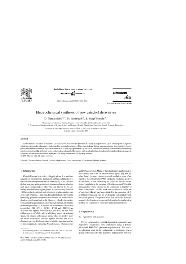 (PDF) Electrochemical synthesis of new catechol derivatives