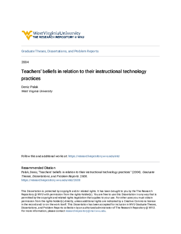 (PDF) Teachers' beliefs in relation to their instructional technology ...