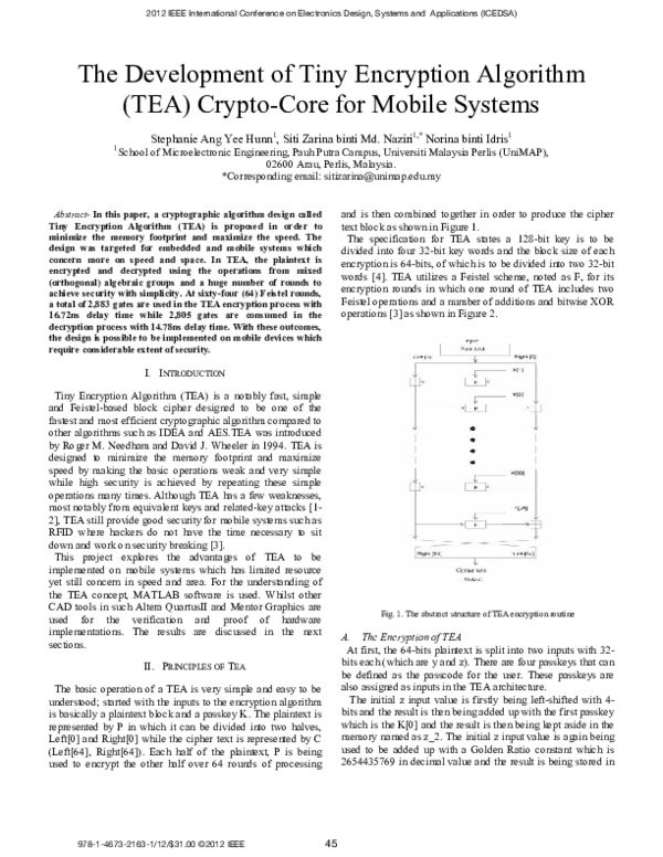(PDF) The Development of Tiny Encryption Algorithm (TEA) Crypto-Core ...