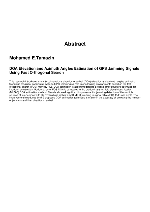 (PDF) DOA Elevation and Azimuth Angles Estimation of GPS Jamming ...