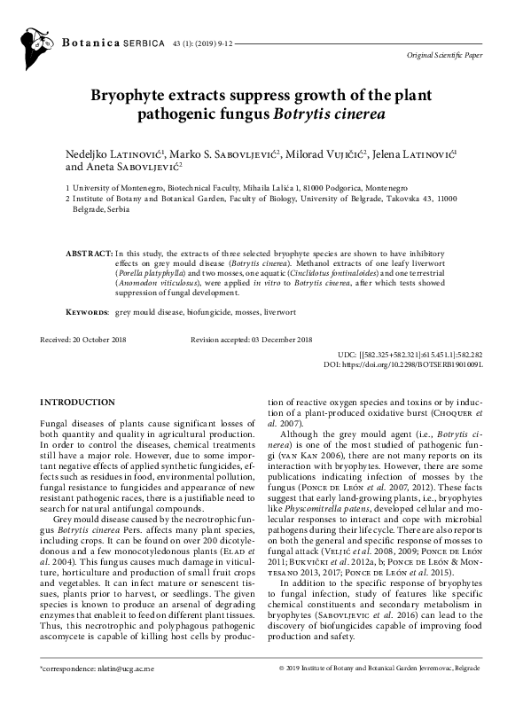 (PDF) Bryophyte extracts suppress growth of the plant pathogenic fungus ...