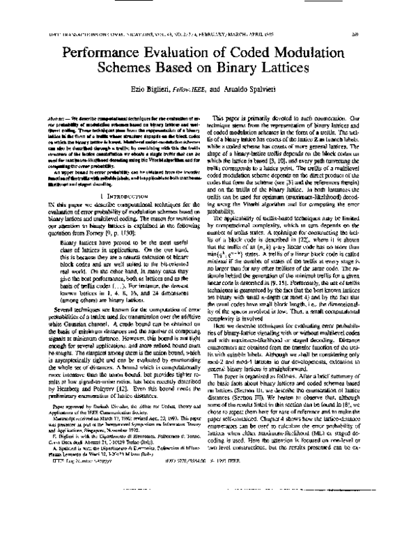 (PDF) Performance evaluation of coded modulation schemes based on ...