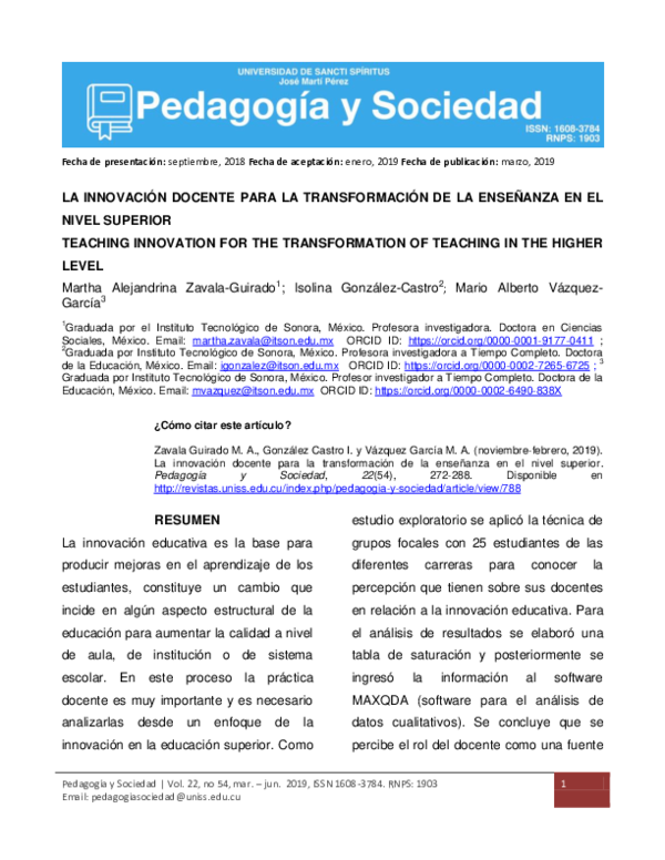 (PDF) La Innovación Docente Para La Transformación De La Enseñanza en ...
