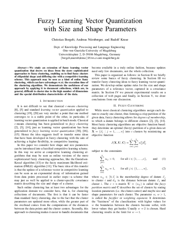 (PDF) Fuzzy Learning Vector Quantization with Size and Shape Parameters