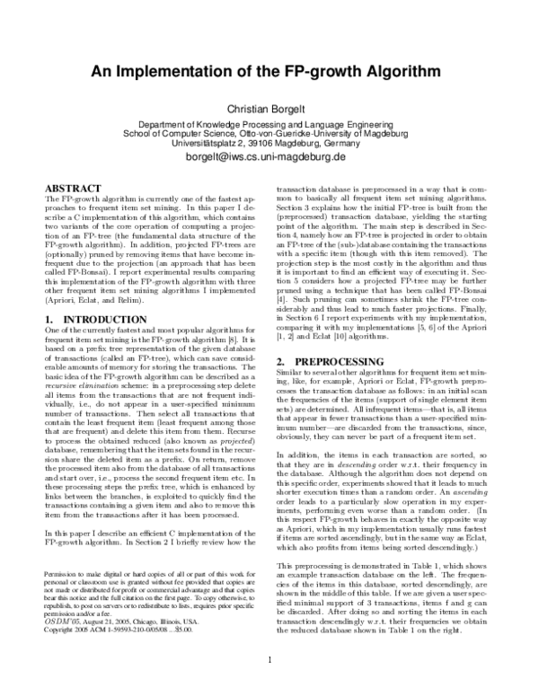 (PDF) An implementation of the FP-growth algorithm