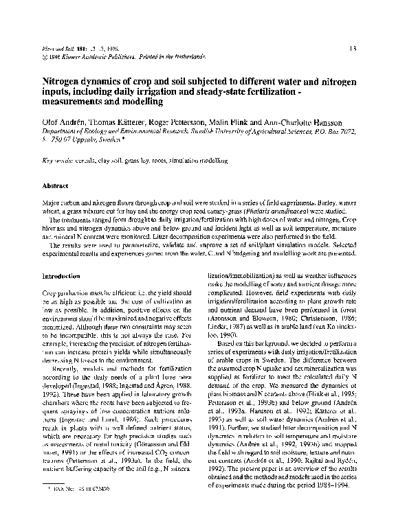 (PDF) Nitrogen dynamics of crop and soil subjected to different water ...