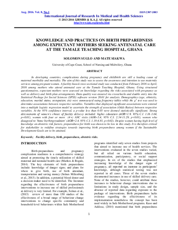 (PDF) Knowledge and Practices on Birth Preparedness Among Expectant ...