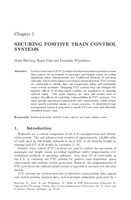 (PDF) Securing Positive Train Control Systems