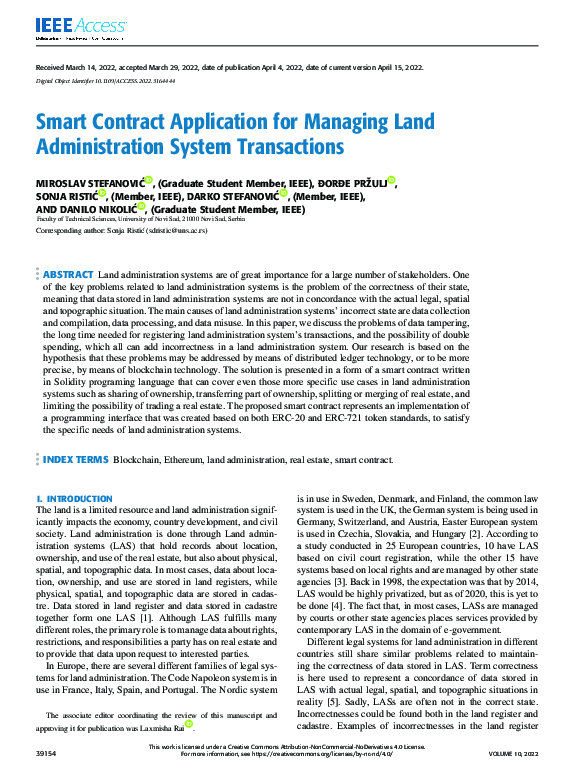 (PDF) Smart Contract Application for Managing Land Administration ...