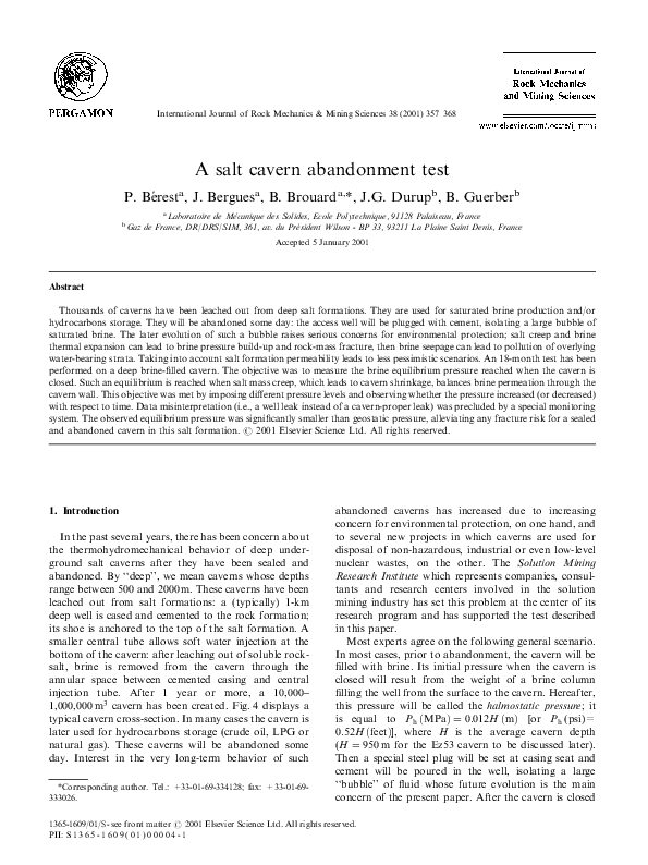A salt cavern abandonment test