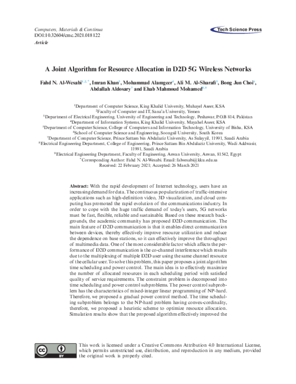 (PDF) A Joint Algorithm for Resource Allocation in D2D 5G Wireless Networks