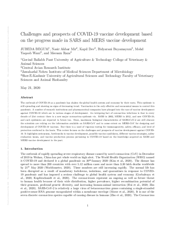 (PDF) Challenges and prospects of COVID-19 vaccine development based on ...