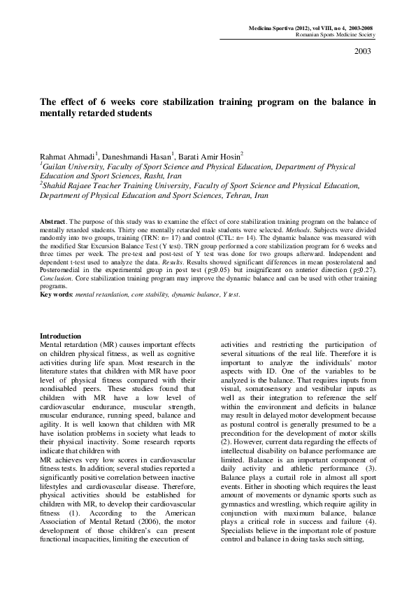 (PDF) The effect of 6 weeks core stabilization training program on the ...